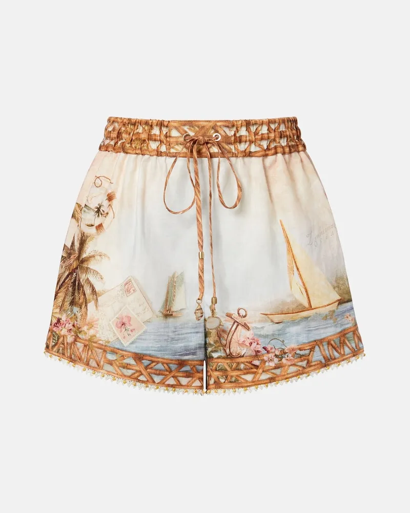 Zimmermann Shorts Mahon in lino con stampa Multicolore
