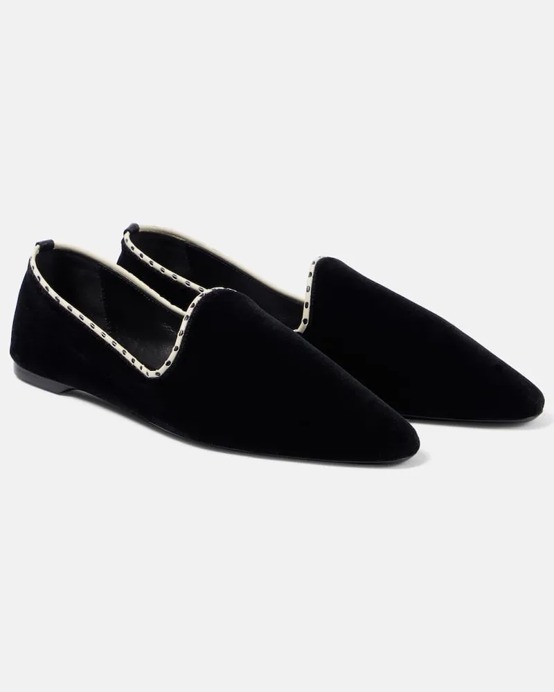 Totême Slippers in velluto con pelle Nero