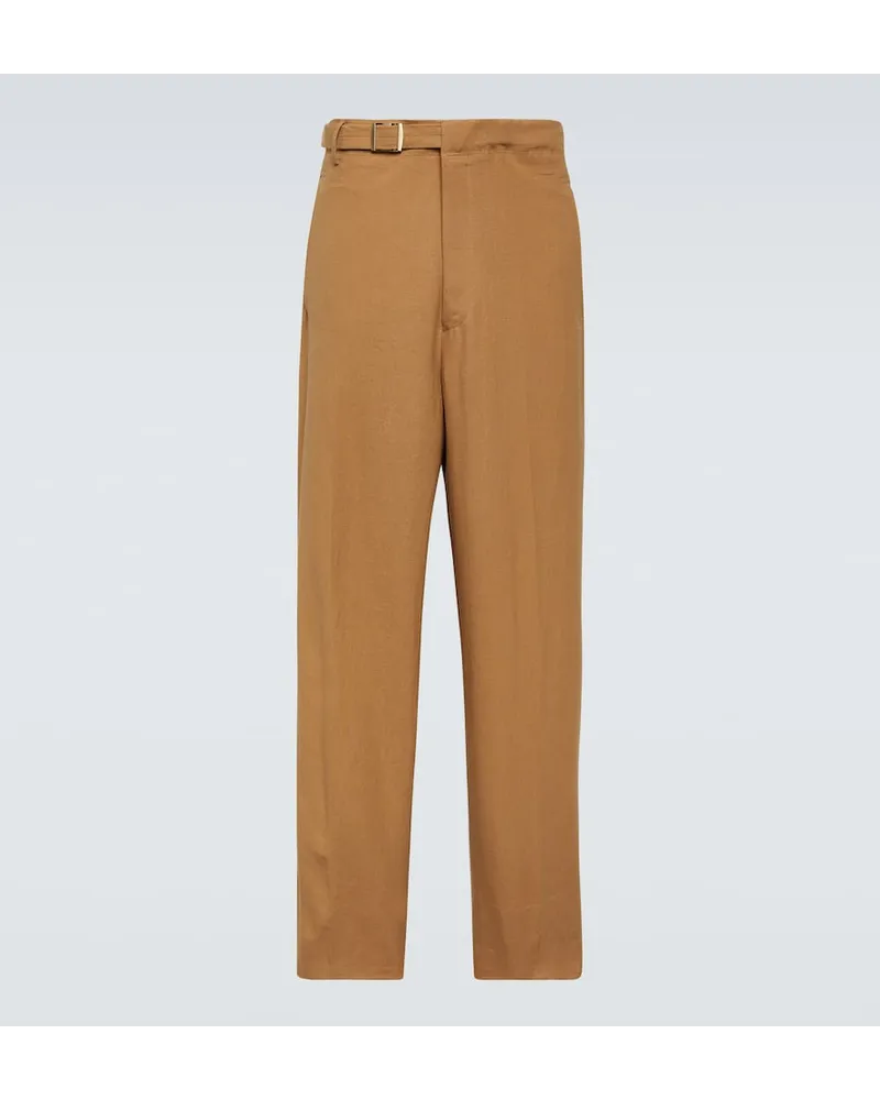 Ermenegildo Zegna Pantaloni a gamba larga in lino Marrone
