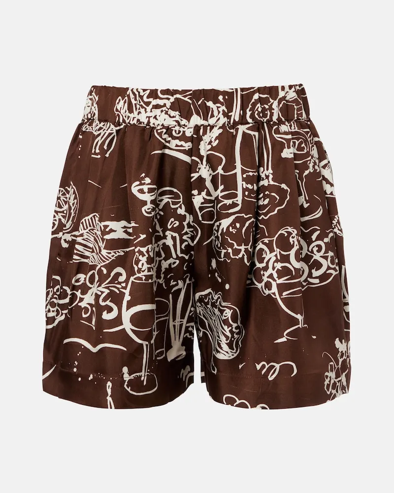 ASCENO Shorts Zurich in twill di seta con stampa Marrone
