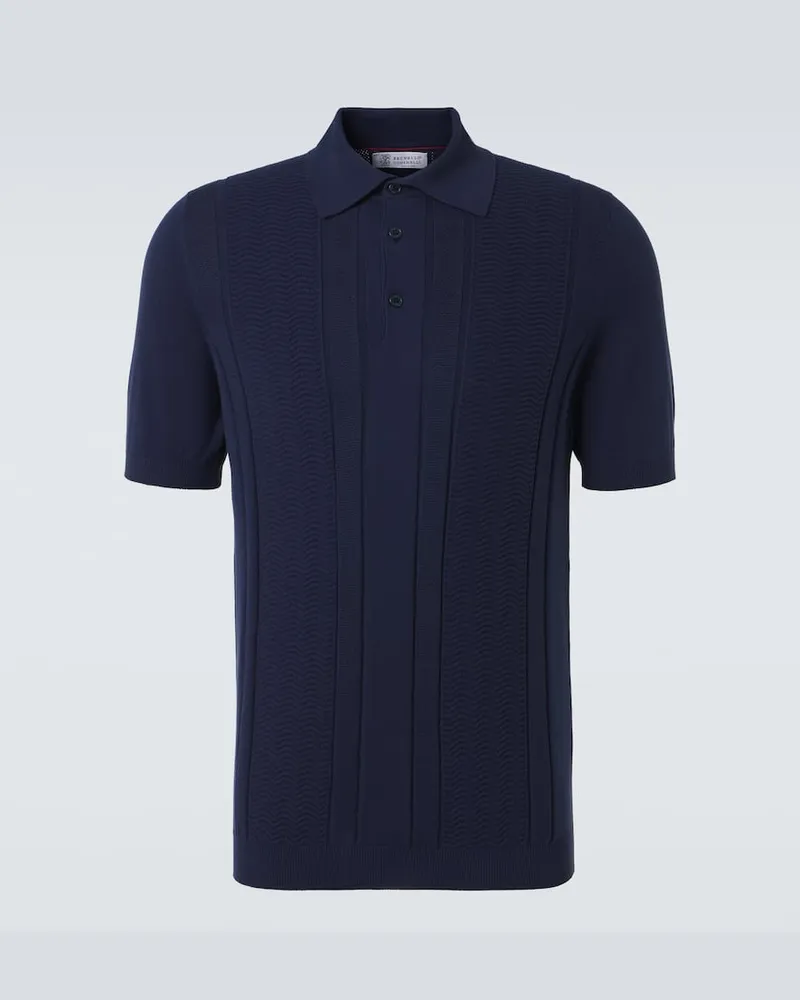 Brunello Cucinelli Polo in jacquard di cotone Blu