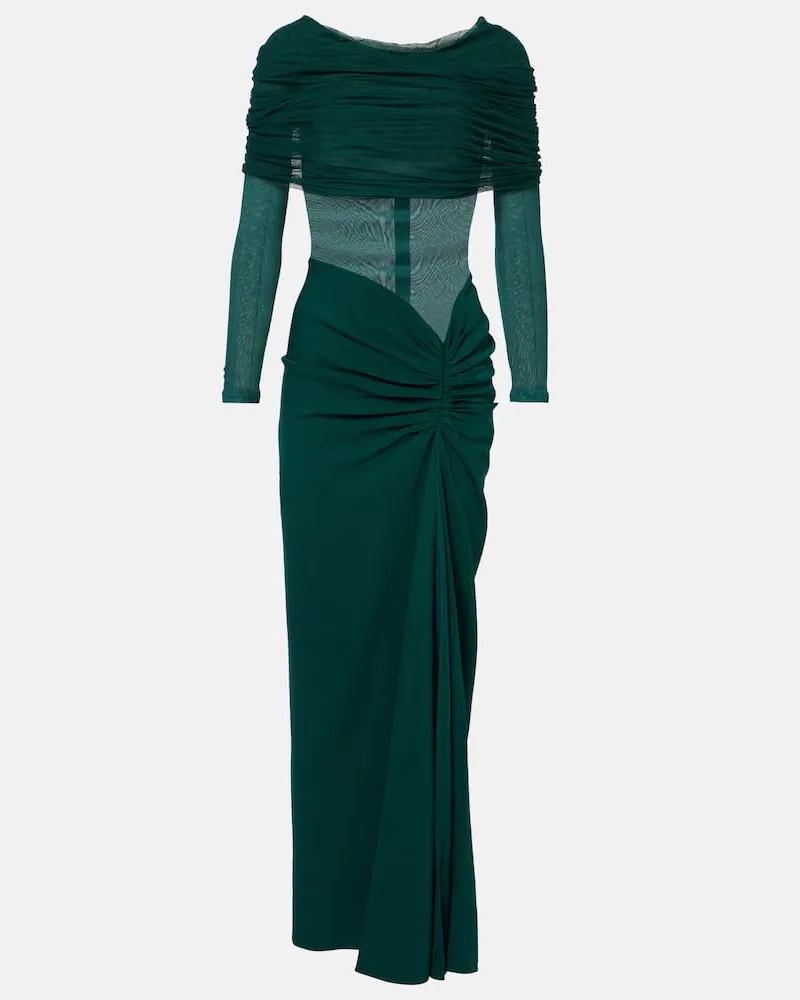 Christopher Esber Abito lungo Sonora con tulle di seta Verde