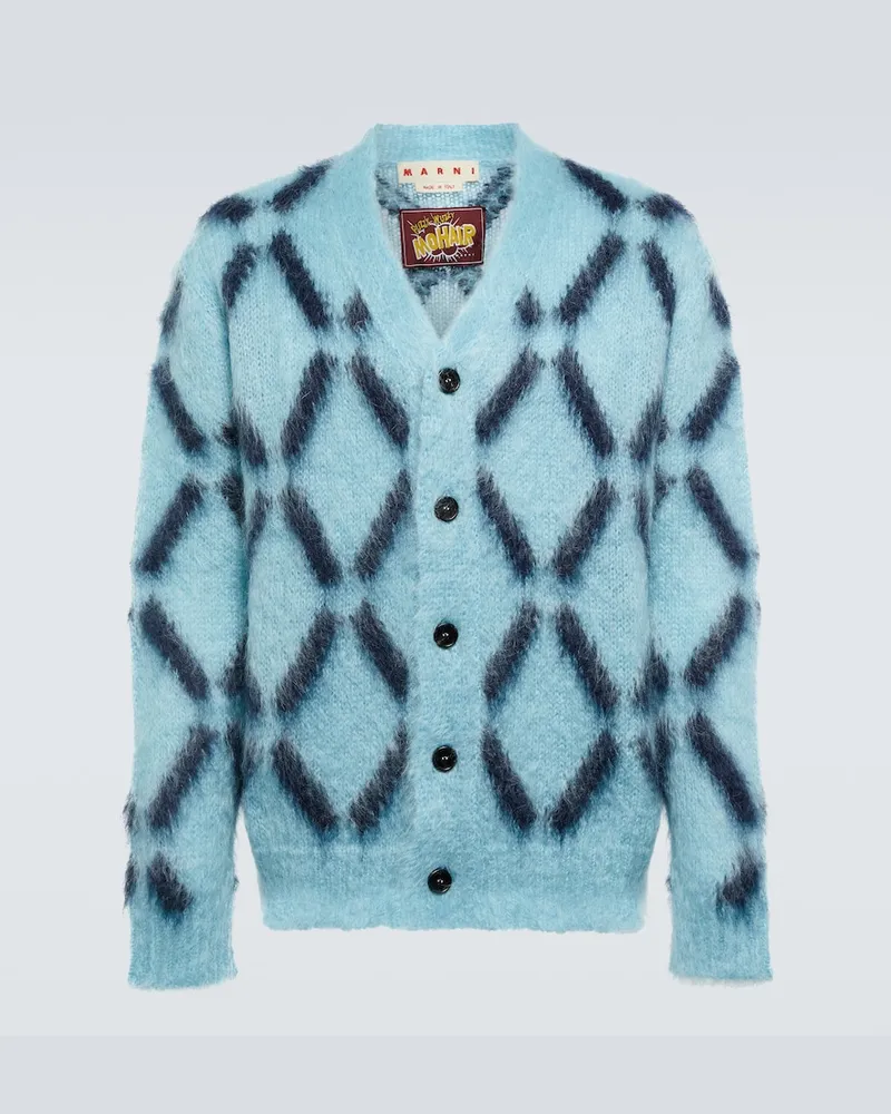 Marni Cardigan in misto mohair con intarsi Blu
