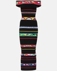 Emilio Pucci Abito midi in jacquard con scollo bardot Multicolore