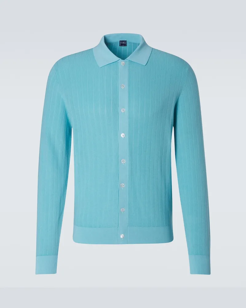 Fedeli Cardigan Matheus in maglia di cotone a coste Blu