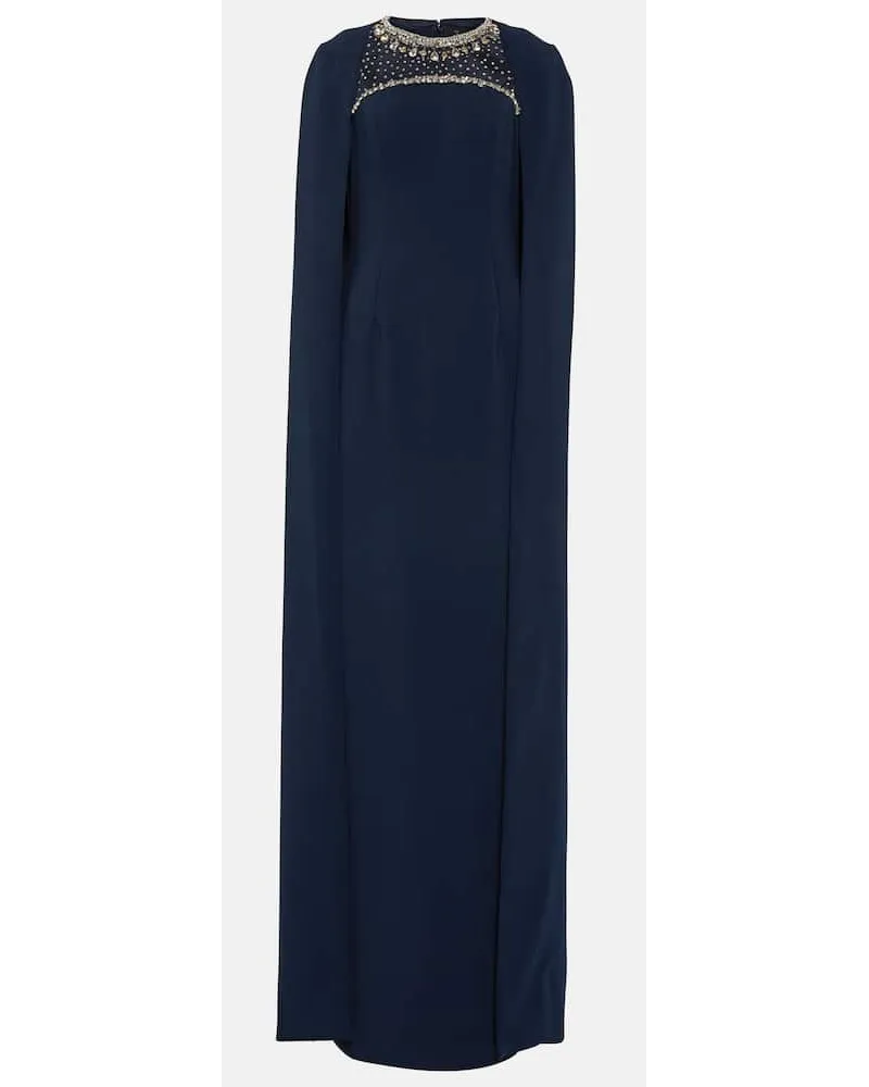 Jenny Packham Abito lungo in crÃªpe con mantella Blu