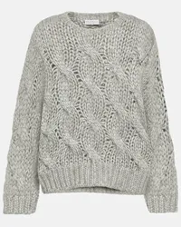 Brunello Cucinelli Pullover in maglia di misto mohair a trecce Marrone