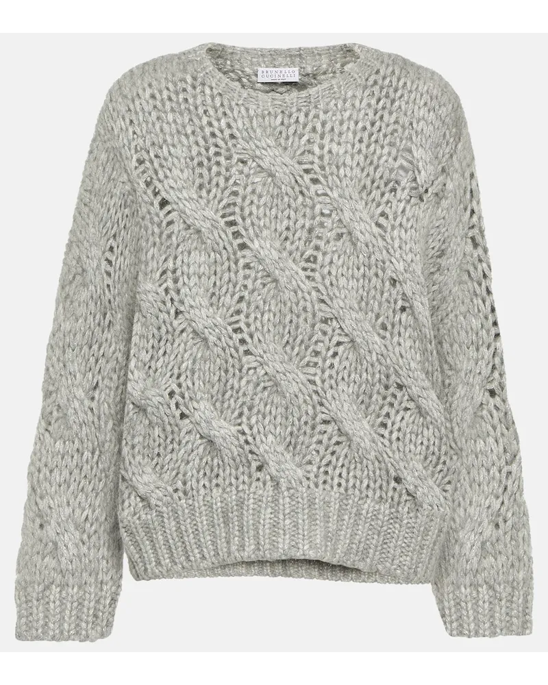 Brunello Cucinelli Pullover in maglia di misto mohair a trecce Marrone