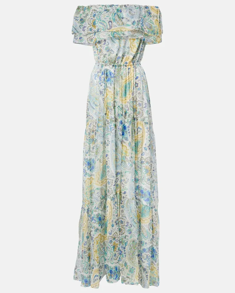 Etro Abito lungo off-shoulder in seta con stampa Multicolore