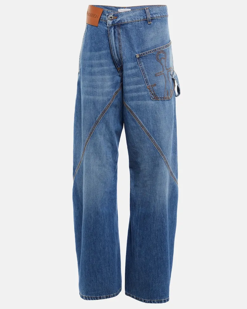 J.W.Anderson Jeans a gamba larga con ricamo Blu