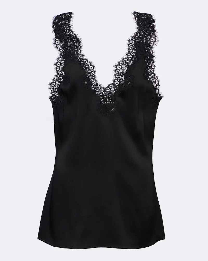 Stella McCartney Top in raso con pizzo Nero