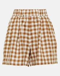 ASCENO Shorts Zurich in lino a quadretti Marrone