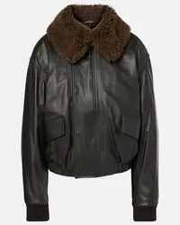 Christophe Lemaire Giacca blouson in pelle con shearling Marrone