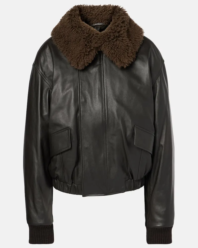 Christophe Lemaire Giacca blouson in pelle con shearling Marrone