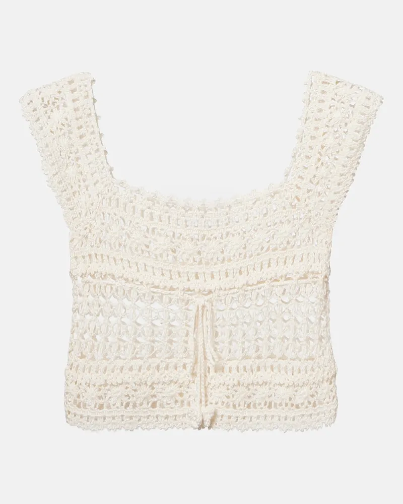 Anna Kosturova Top cropped Deauville in crochet Bianco