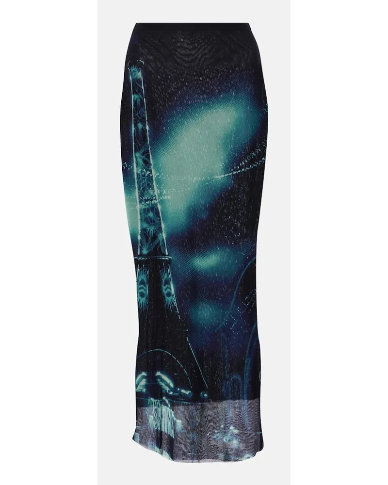 Jean Paul Gaultier Gonna midi in mesh con stampa Blu