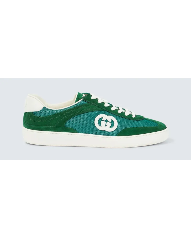 Gucci Sneakers Interlocking G in suede e canvas Verde