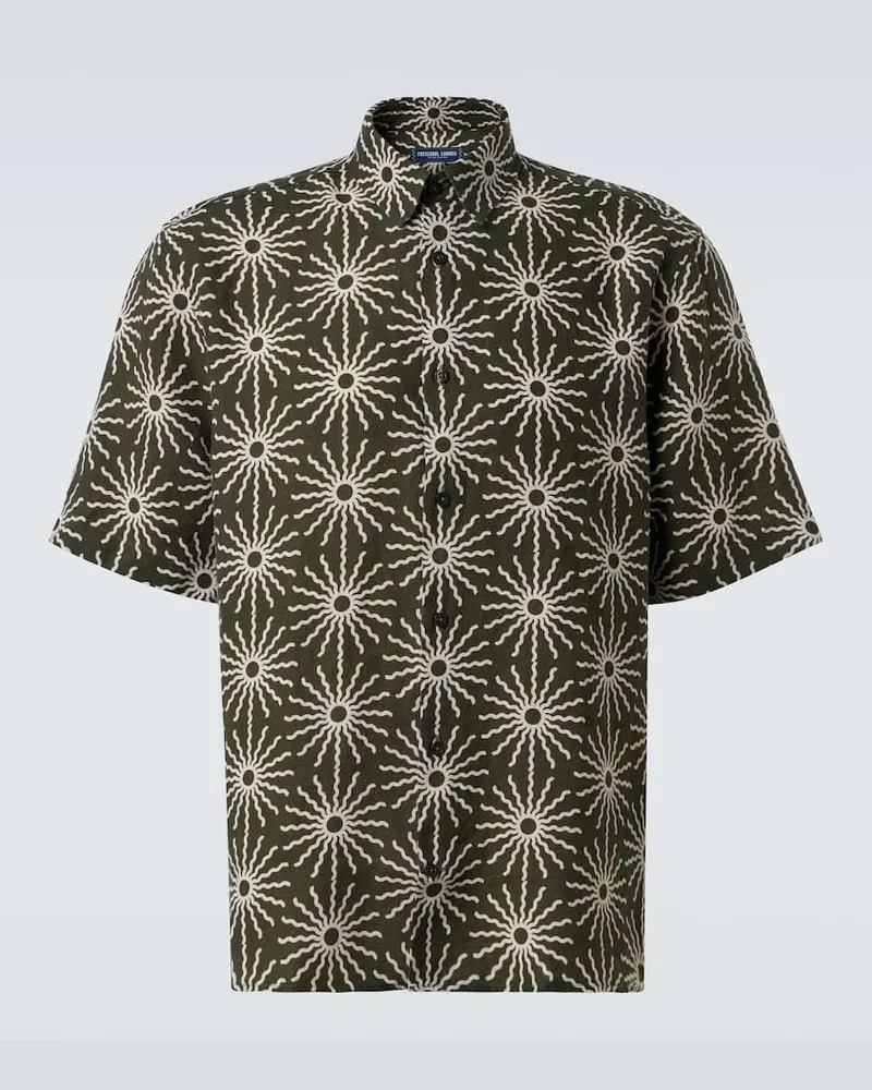 Frescobol Carioca Camicia bowling Castro in lino con stampa Verde