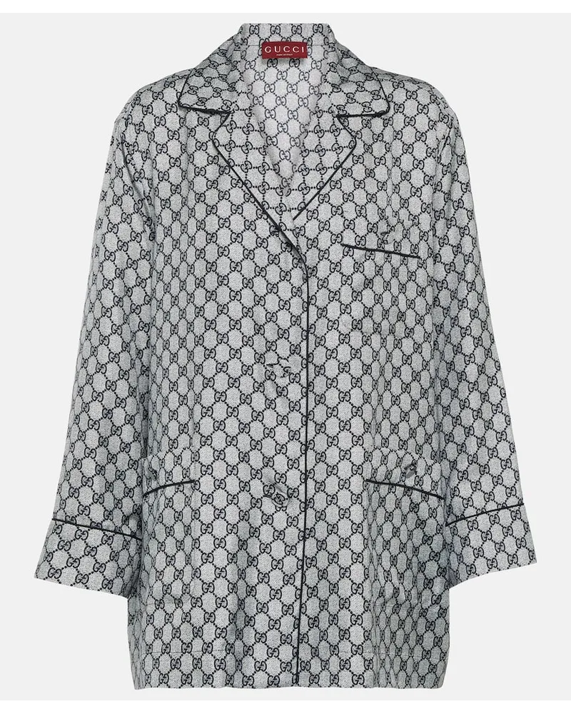 Gucci Camicia in twill di seta GG Blu