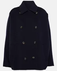 Brunello Cucinelli Cappotto cropped in lana e cashmere Blu