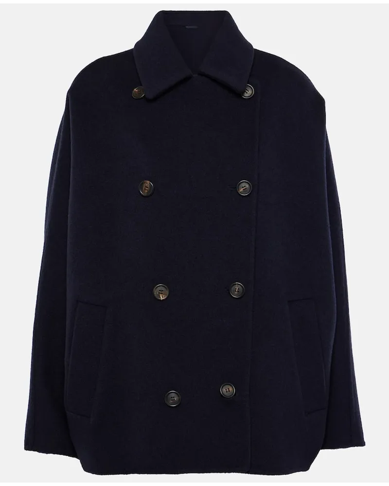 Brunello Cucinelli Cappotto cropped in lana e cashmere Blu