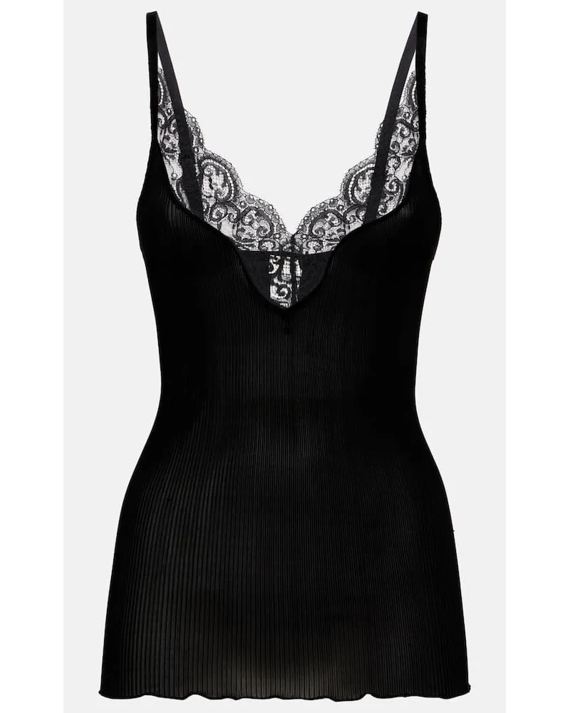 Saint Laurent Top in seta con pizzo Nero