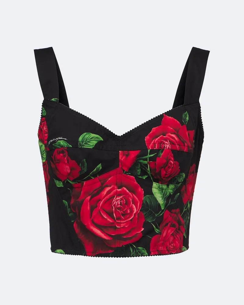 Dolce & Gabbana Bustier in misto cotone con stampa floreale Nero
