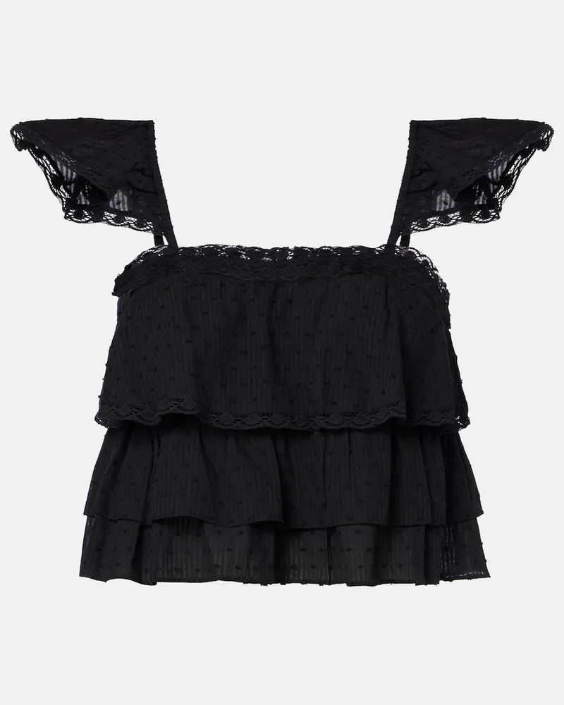 Poupette St Barth Top cropped Anya in cotone Nero