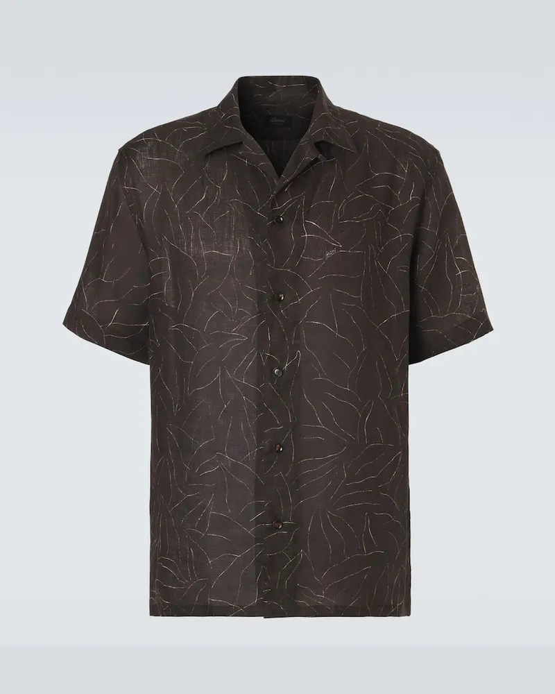 Brioni Camicia bowling in lino con stampa Marrone