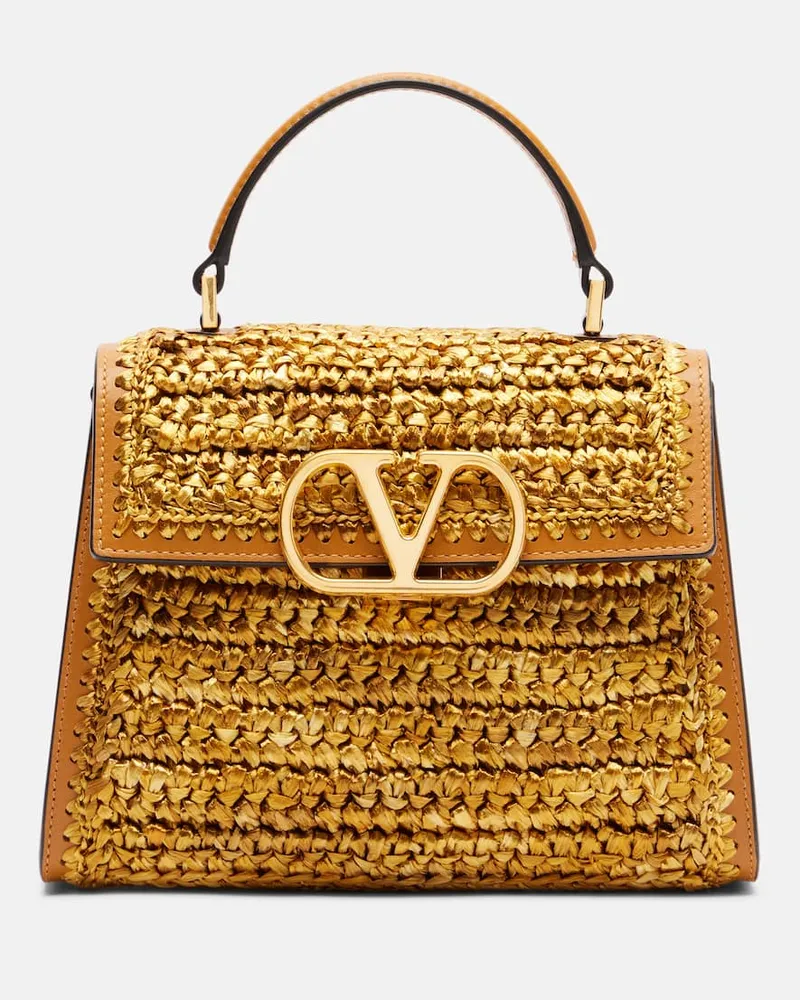 Valentino Garavani Borsa VSling Small in effetto rafia Oro