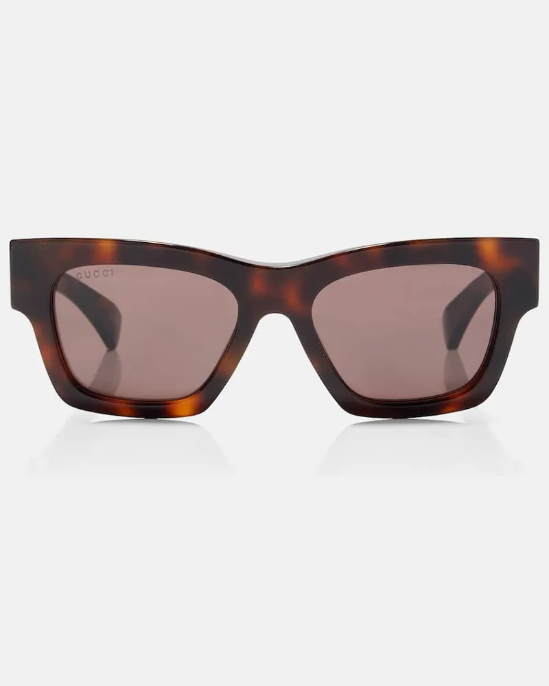Gucci Occhiali da sole squadrati con scritte Marrone