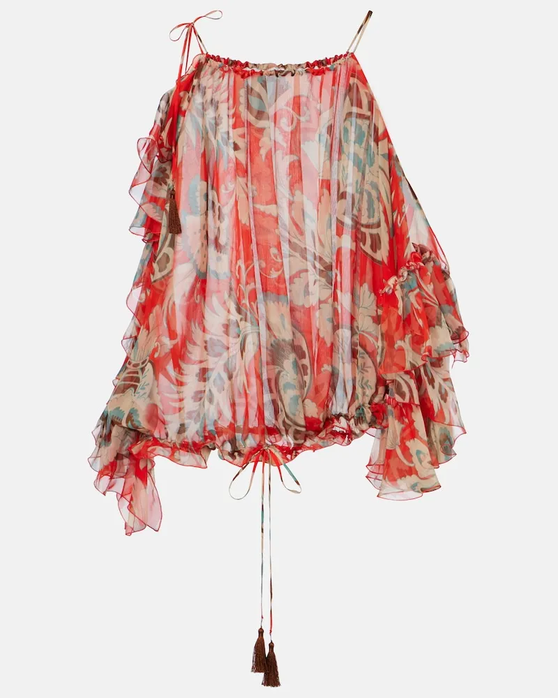 Etro Top monospalla in seta con stampa Rosso