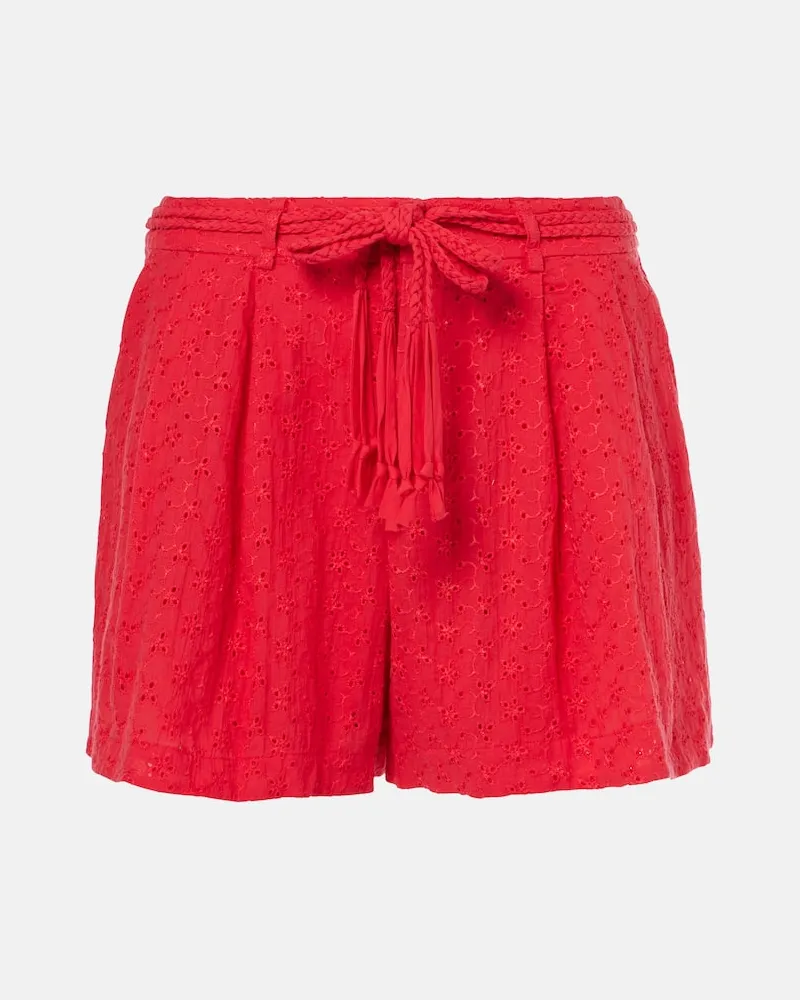 Poupette St Barth Shorts Chantal in sangallo di cotone Rosso