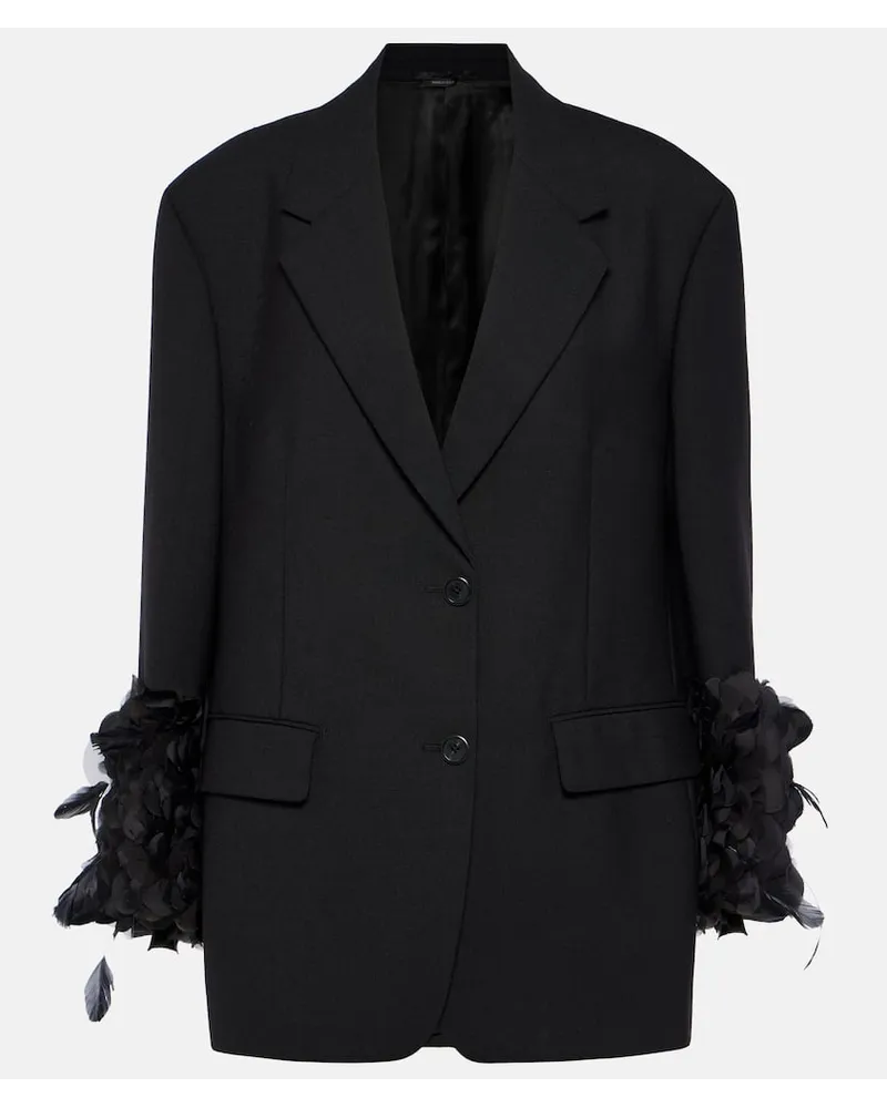 Prada Blazer in lana con piume Nero