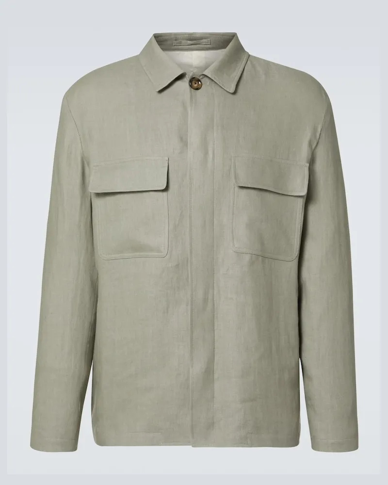 LARDINI Giacca camicia in lino Verde