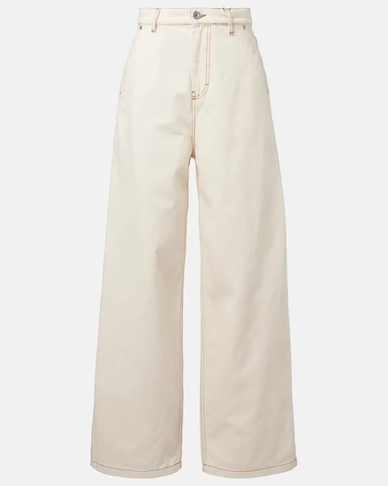 AMI Paris Jeans a gamba larga a vita alta Bianco
