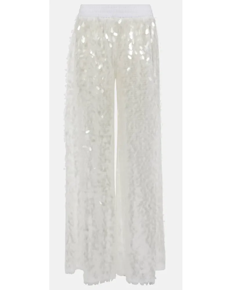 Norma Kamali Pantaloni a gamba larga con paillettes Bianco