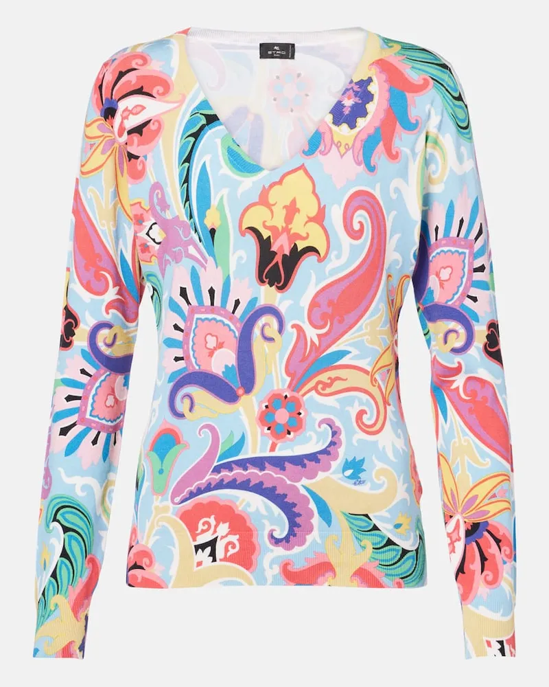 Etro Pullover in misto seta paisley Blu