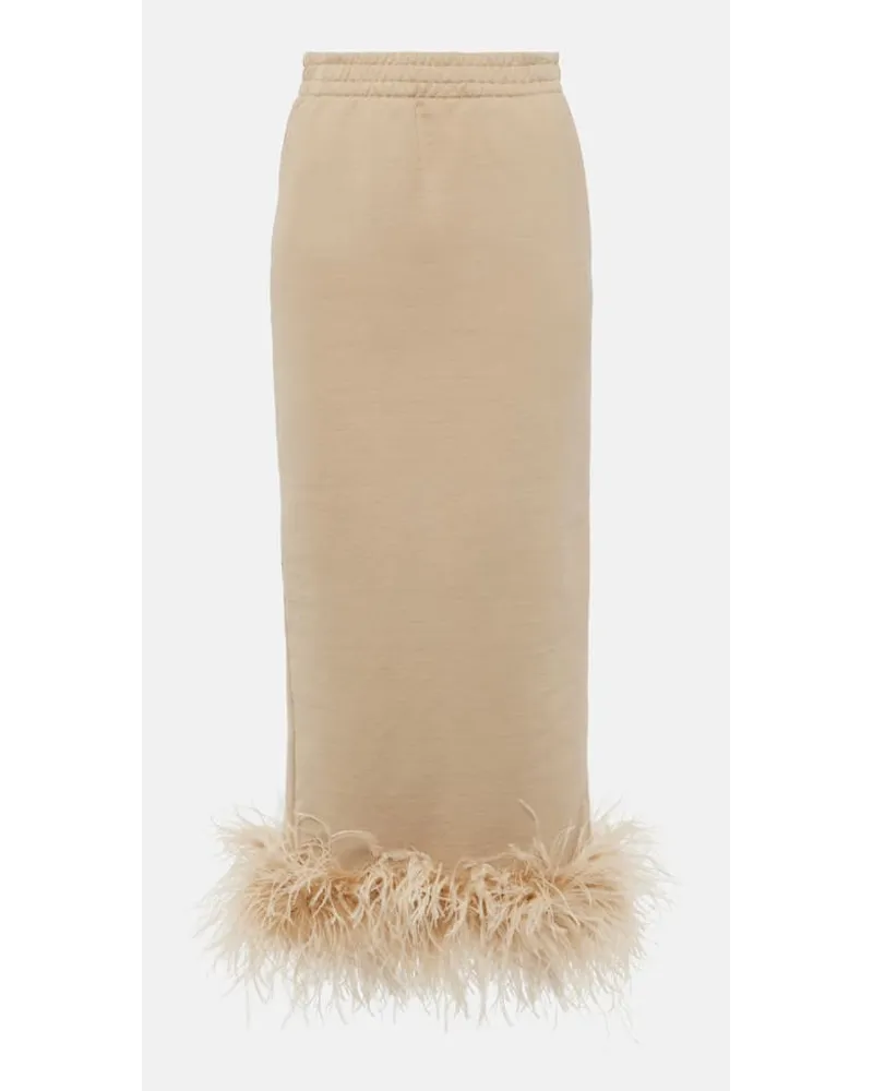 Prada Gonna midi in cotone con piume Beige