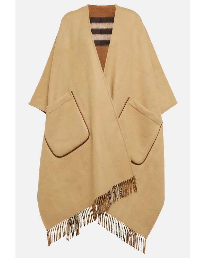 Burberry Poncho Vintage Check in lana e cashmere Beige