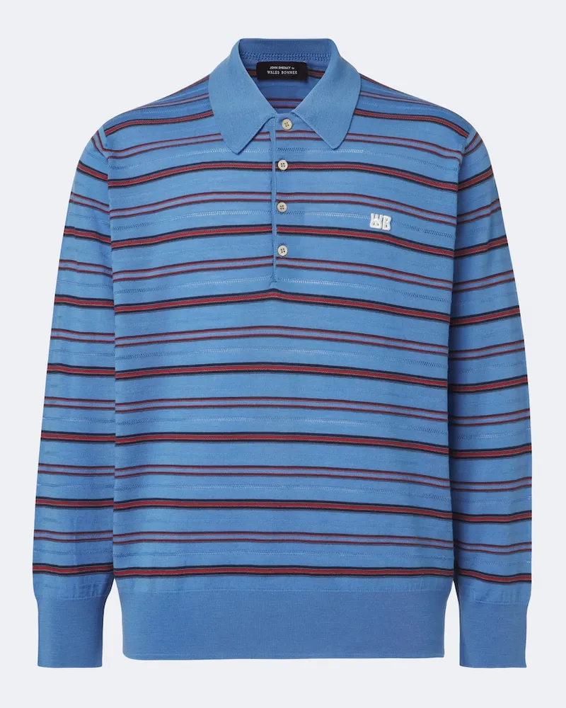 Wales Bonner Pullover polo Beam in lana a righe Blu
