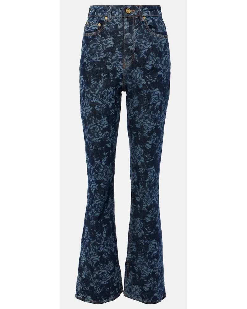 Ganni Jeans flared a vita alta con stampa Blu