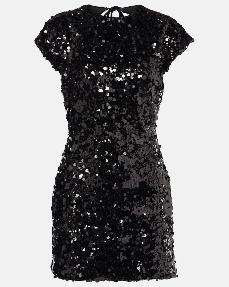 Ganni Abito corto in velluto con paillettes Nero