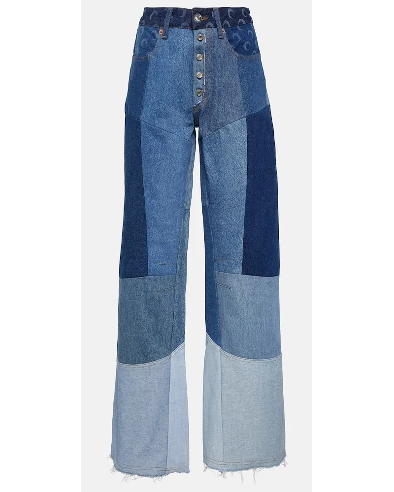 Marine Serre Jeans a gamba larga patchwork Blu