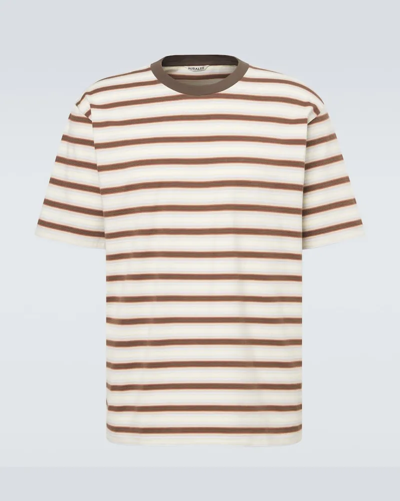 AURALEE T-shirt in jersey di cotone a righe Marrone