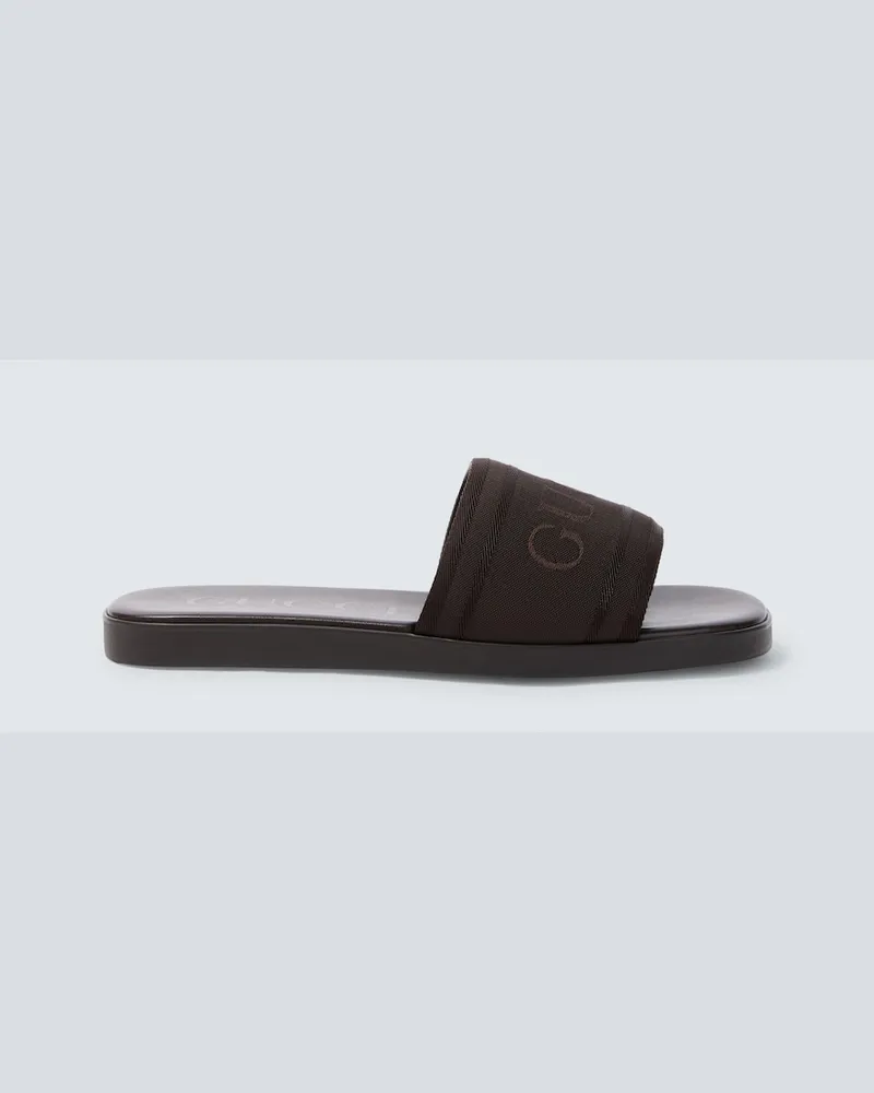 Gucci Sandali in canvas e pelle con logo Marrone