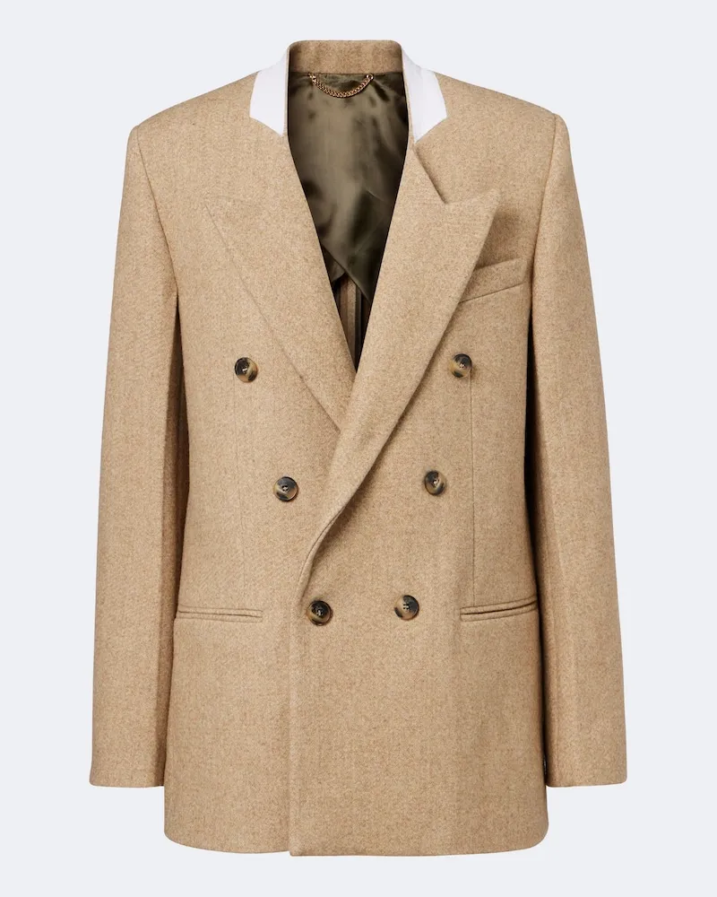 Victoria Beckham Blazer doppiopetto in misto lana Beige
