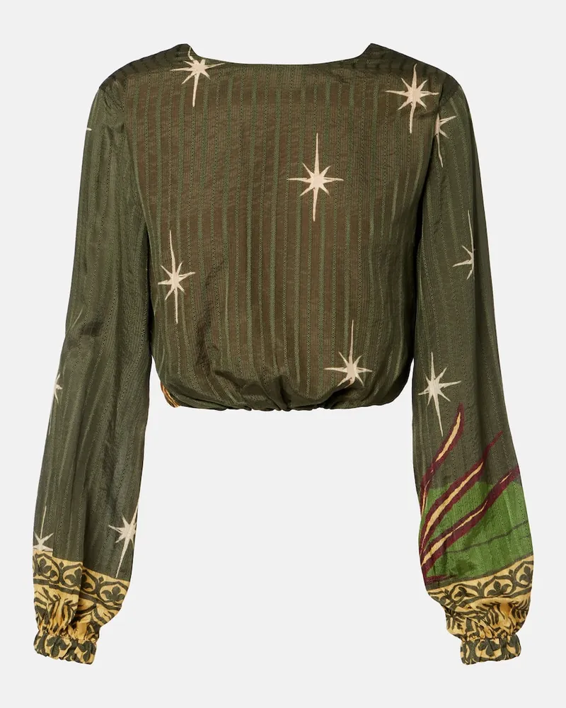 Johanna Ortiz Top cropped Afterwork in jacquard di seta e cotone con stampa Verde