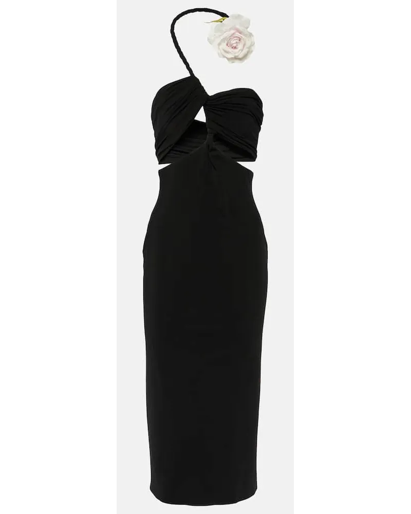 Magda Butrym Abito midi con cut-out e applicazione floreale Nero