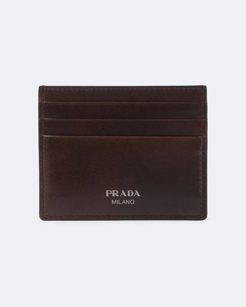 Prada Portacarte in pelle con logo Marrone